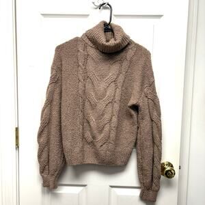 Hippie Rose Taupe Turtleneck Sweater, Tan Cropped Pullover, Size S